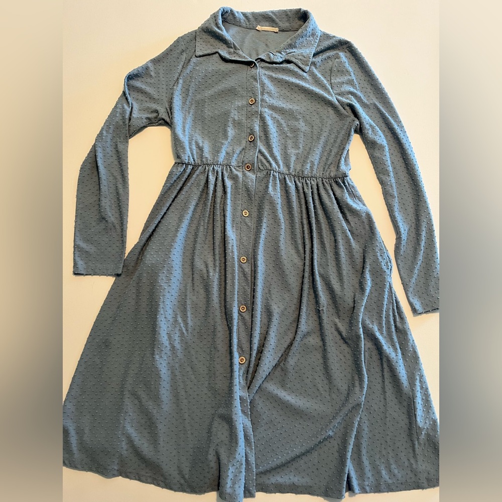 RJ220 Women’s Blue Button Down Mid Length Dress Large